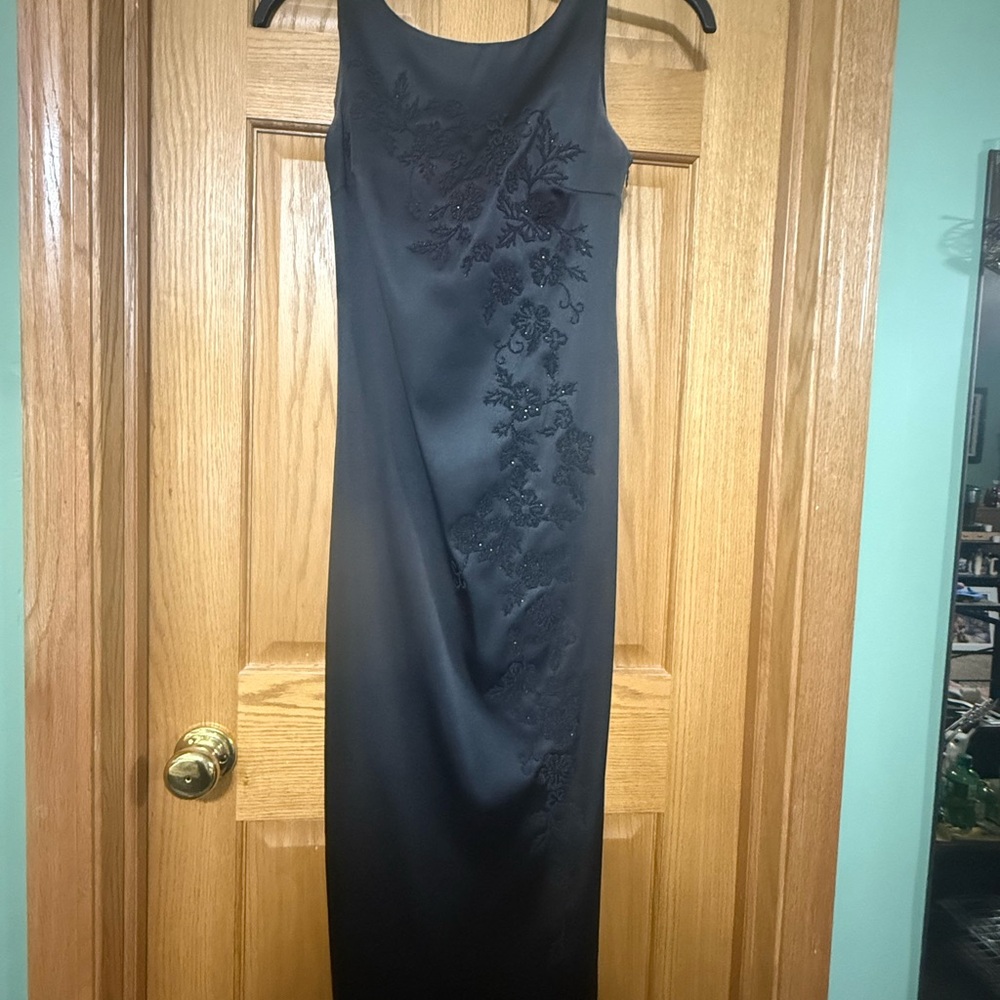 CDC Black Maxi Dress with Floral Embroidery